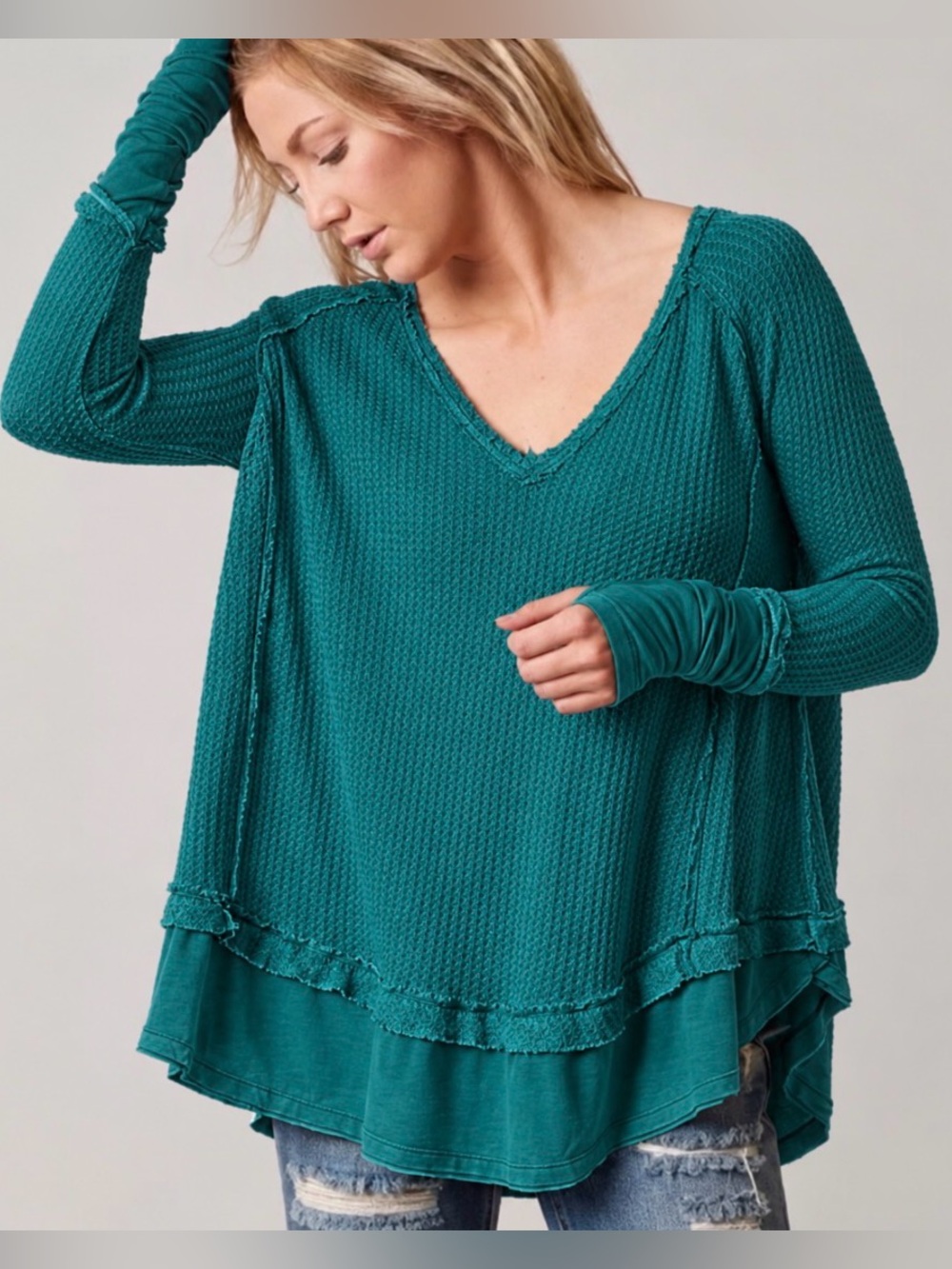 Free People We The Free Laguna Thermal Top Teal Green Oversized Women’s Small